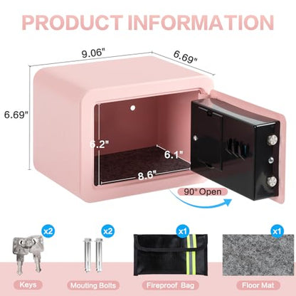 0.23 Cubic Small Safe Box, Digital Security Box Mini Safe W/Fireproof Bag