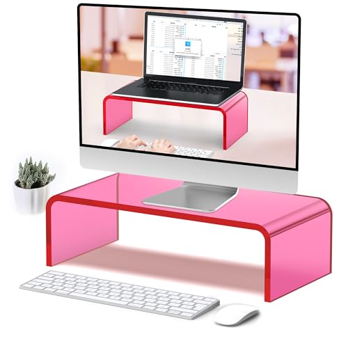 Acrylic Monitor Stand Riser Pink Laptop Stand Riser L15 xW7.5 xH4 - size: 15''-Pink