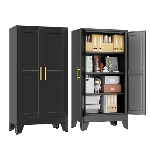pozdeg 47.24" Black Steel Tall Garage Storage Cabinet - color: Black, size: 11.81"D x 23.62"W x 47.24"H