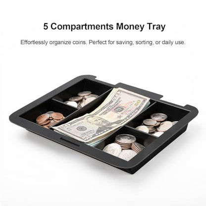 Jssmst Cash Box with Key Lock, Money Box with Cash Tray, Lock Box, Black, Large - color: Black, size: L(9.84")