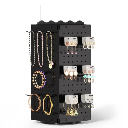 Urban Deco 360° Rotating Pegboard Display Stand - 24 Hooks, Signage, Black - color: Black