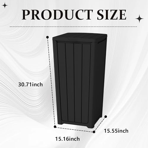 Outdoor Trash Can with Lid, 32 Gallon Waterproof and UV-Resistant Garbage Cans,Resin Outside Trash Can for Porch, Backyard, Kitchen, Easy Clean and Assemble(Black,32Gallon)