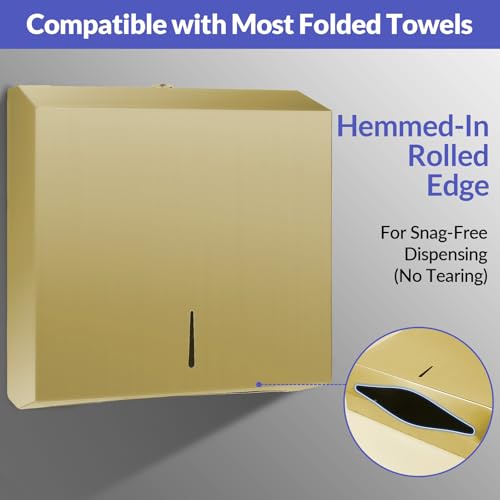 Stardrix Paper Towel Dispenser Wall Mount, Brushed Gold Stainless Steel Commercial Paper Towel Holder with Lock, Large Capacity 250 C Fold/300 Multifold Towels - color: Gold, size: 250 C Fold/300 Multi-Fold with Lock