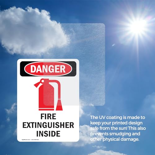 (2 Pack) Fire Extinguisher Inside OSHA Danger Sign 18 Inch X 24 Inch Vinyl Label Decal Sticker Weather Resistant, UV Protected for Workplace, Business, and Construction Site, Made in the USA