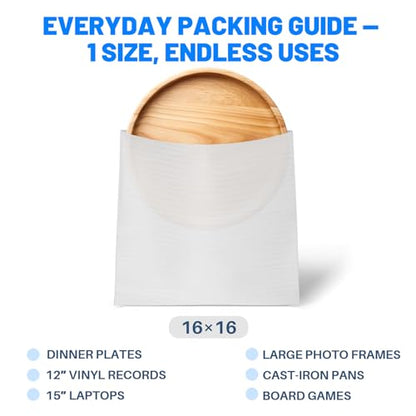 Large Thickened Cushion Foam Pouches, 50 Pack, 16×16 in, 1/14" (1.8 mm) Thick + 30 Fragile Labels, Reusable Moving Packing Supplies for Dishes, Plates & Fragile Items