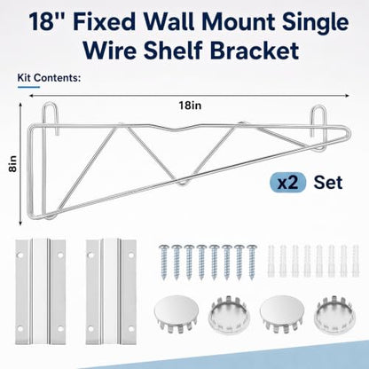 2 Set 18" Fixed Wall Mount Single Wire Shelf Bracket