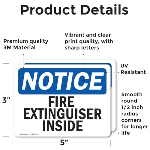 (2 Pack) Fire Extinguisher Inside OSHA Notice Sign 5 Inch X 3.5 Inch Vinyl Label Decal Sticker Weather Resistant, UV Protected for Workplace, Business, and Construction Site, Made in the USA - size: 5 Inch X 3.5 Inch, style: Vinyl Decal