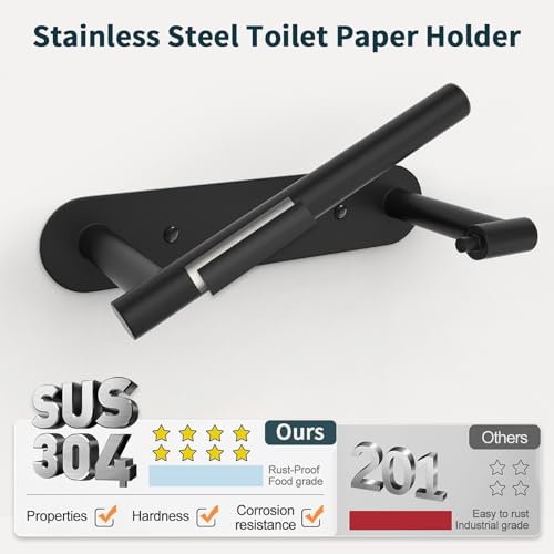 304 Stainless Steel Toilet Paper Holder Wall Mounted Double Post Swivel Tissue Holder No Drilling Bathroom Paper Towel Dispenser Anti-Vibration for RV Commercial Bathroom Matte Black - color: Black