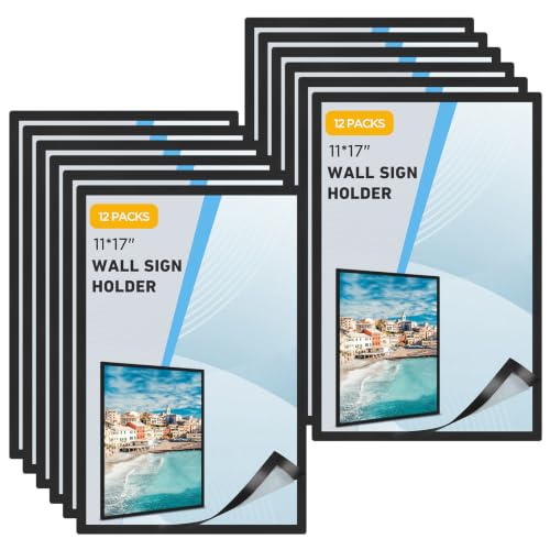 12 Pack Magnetic Sign Holder 11 x 17 inches with Magnetic Border - color: 12 Pack Black, size: 11 x 17