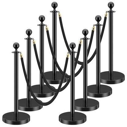 LOVMOR Crowd Control Stanchion, Set with 5 ft/1.5 m Red Velvet Rope, Set of 8 Pieces, Stanchion Rope Divider, Black Queue Barrier Line Divider with Fillable Plastic Base, Airport - color: Black-8pack