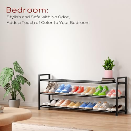 Bumusty 3 Tier Long Expandable Shoe Rack for Closet, Black - color: Black, size: 3-tier