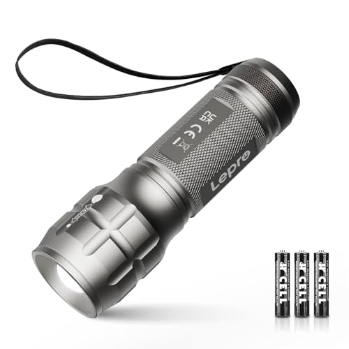 Lepro LED White Light Flashlight, High Lumens Waterproof Adjustable Focus - color: Gray