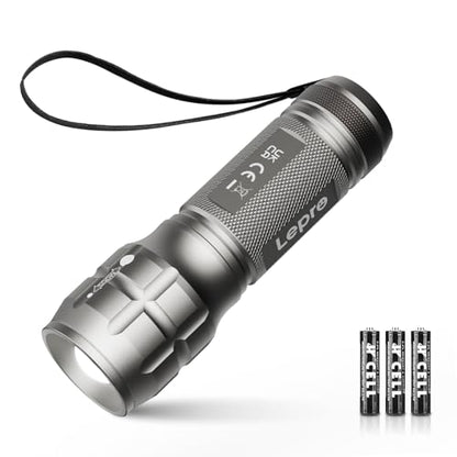 Lepro LED White Light Flashlight, High Lumens Waterproof Adjustable Focus - color: Gray