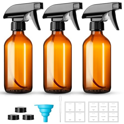 Vitreaux Amber Glass Spray Bottles 8oz,3 Pack Brown Glass Spray Bottles