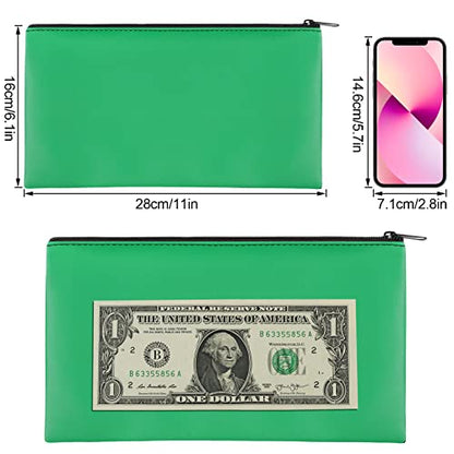 2 Pieces Money Bags with Zipper, 11x6.1 inch Money Pouch, Bank Bag, Cash Bag, Check Wallet, Cosmetics(Green) - color: Green, size: 2 Pieces