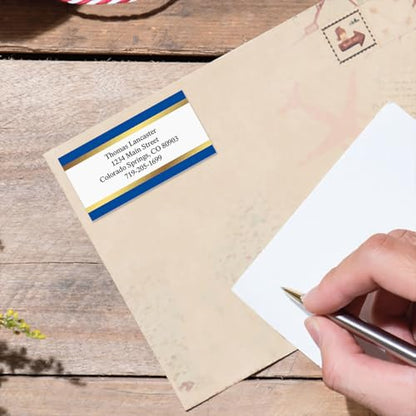 Blue and Gold Foil Border Return Address Labels - Set of 144 1-1/8" x 2-1/4" Self-Adhesive, Flat-Sheet Labels - style: Blue and Gold