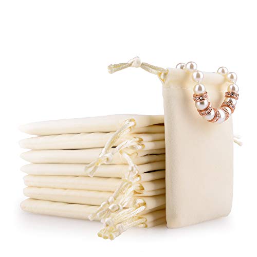Oirlv Velvet Drawstring Pouches 2.76x3.54 Inch Ivory Jewelry Bags - color: Creamy-white