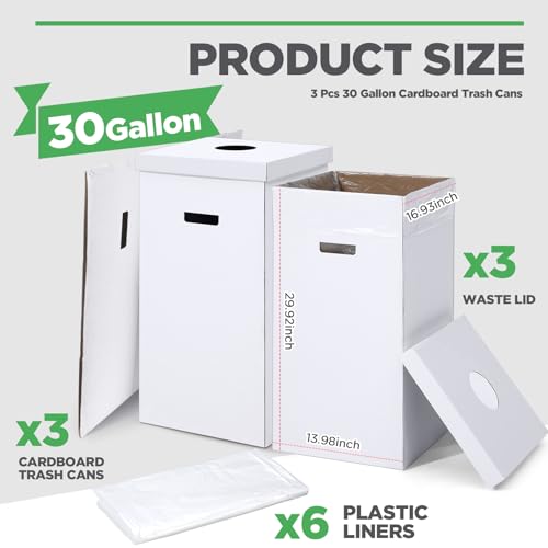 3 Pcs 30 Gallon Disposable Cardboard Trash Cans with Lids and Bags - size: 30 Gallon