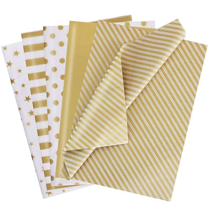BEISHIDA 100 Sheets Gold White Tissue Paper Bulk for Gift Wrapping Gift Bag - color: whitegold