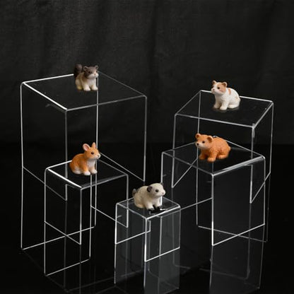ASelected 5 PCS Clear Acrylic Risers Display Stands, 3/4/5/6/7Inch Square Acrylic Display Risers, Acrylics Stand for Figures, Perfumes, Cupcake, Candy, Dessert, Jewelry