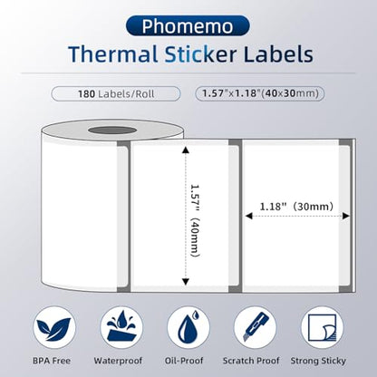 Phomemo Transparent Thermal Label Paper, 1.57"x1.18" (40x30mm), 230 Labels/Roll, Round, Multi-Purpose, Clear - color: Clear, size: 1.57"x1.18"