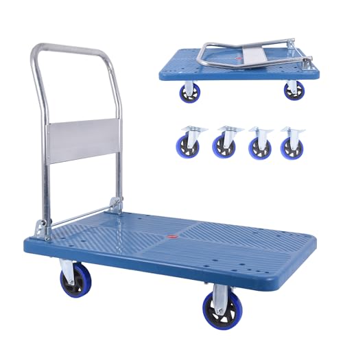 Foldable Push Cart Dolly 660 lbs,Moving Platform Hand Truck,with 360° Swivel Wheels, for Home Garage Workshops, Loading, Storage, Warehouse
