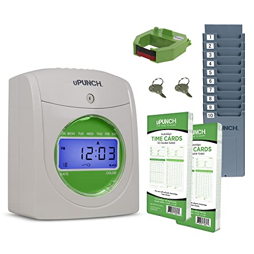 uPunch HN1500 Starter Time Clock Bundle for Small Business: Employee Punch Clock System with 100 Time Cards, Card Rack, and Ribbon - style: HN1500