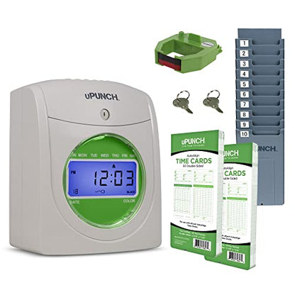 uPunch HN1500 Starter Time Clock Bundle for Small Business: Employee Punch Clock System with 100 Time Cards, Card Rack, and Ribbon - style: HN1500