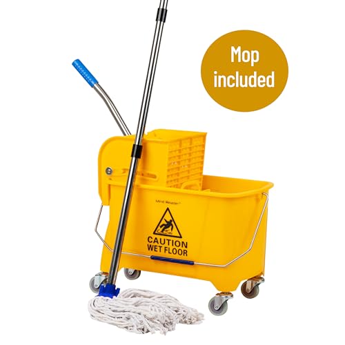 Mind Reader Mop and Bucket Set with Wringer, Mop Included, 5.5 Gallon Cleaning System with Wheels, Upward Press Wringer, Small Mop Compatible - size: Mop and Mop Bucket