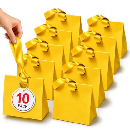 ANZNKU Small Gift Bags with Handles Ribbons 10PCS Yellow Gift Bags for Candy Goodie Jewelry Party Favor, Cute Gifts Wrap Bag for Women Birthday Party Baby Bridal Shower Graduation Wedding 7.9x3.5x7.1 - color: Yellow