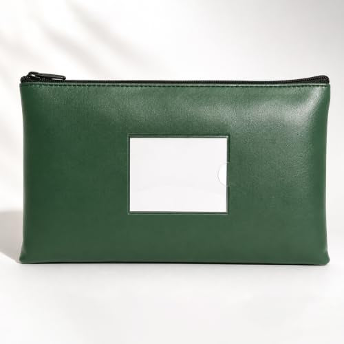 Portable Zippered Security Bank Deposit Bag, PU Leather Cash and Coin Utility Pouch Bank Envelopes with Zipper (Dark green) - color: Dark green