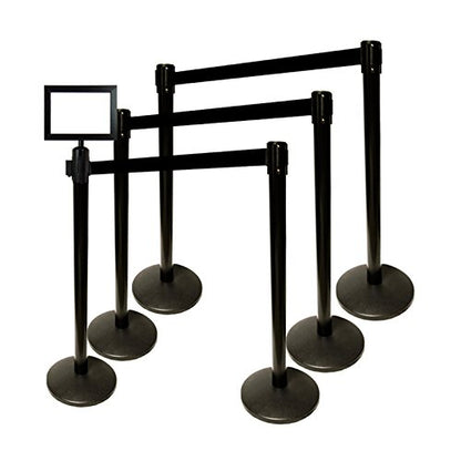 40" HT Retractable Belt Queue Safety Stanchions Barrier Combo Set (6 Posts Blk Belt+SFrame+WBracket) - color: Black