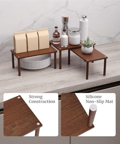 Set of 3 Bamboo Cabinet Organizer Shelf,Medium(Brown) - color: Brown, size: Medium
