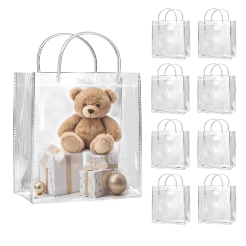 SHIPKEY 10 Pcs Clear Gift Bags with Handle Small PVC Shopping Bag 8x3.1x8in - color: Clear - Small
