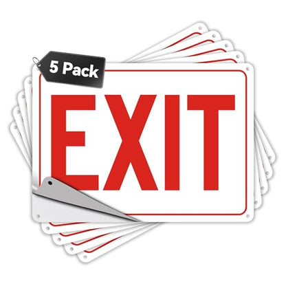 5 Pack Exit Signs, Exit Sign Stickers for Door and Wall Mount - High Visibility Safety Sign, Premium Self-Adhesive Vinyl Easy to Install (White) - color: Exit Sign White