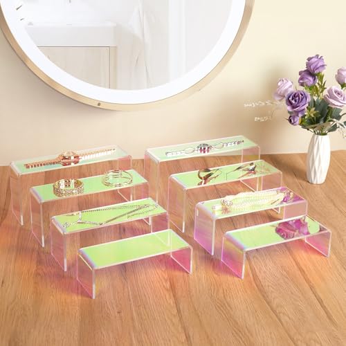 8-Pack Iridescent Acrylic Display Risers, Rainbow Rectangular Set - color: Iridescent-8pcs