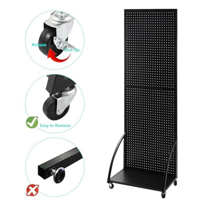 NectaCol 2'x 6' Metal Pegboard Display Stand with a Plate, Peg Board Panels, Standing Pegboard Display, Craft Fair Display Rack, Art Display Stand, Extra 10 pieces Hooks-Black - color: 1 Pack Black