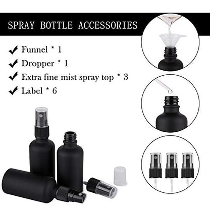 2oz Frosted Black Glass Spray Bottles for Essential Oils, Set of 3 - color: Frosted Black