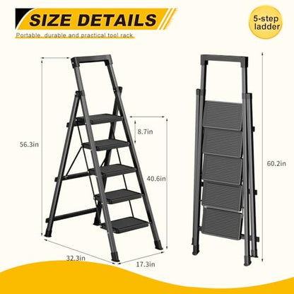 5 Step Ladder with Platform Lightweight Folding Step Stool No Assembly - size: 5 Step Platform