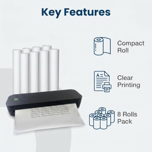 8 rolls (about 200 pages), thermal printer paper 8.5 x 11, letter, rolled, 3 proofing, not quick dry for pen, BPA free. For IOOIOO, Peripage, Munbyn, Jadens, Hprt, Phomemo…(lasting 10-15 years) - size: Letter, 8 rolls, 10-15 years