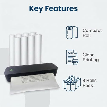 8 rolls (about 200 pages), thermal printer paper 8.5 x 11, letter, rolled, 3 proofing, not quick dry for pen, BPA free. For IOOIOO, Peripage, Munbyn, Jadens, Hprt, Phomemo…(lasting 10-15 years) - size: Letter, 8 rolls, 10-15 years
