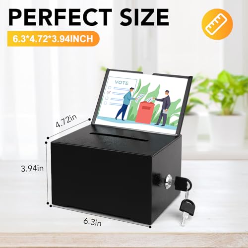 Suggestion Boxes with Slot and Lock, 3 Pack Metal Donation Boxes