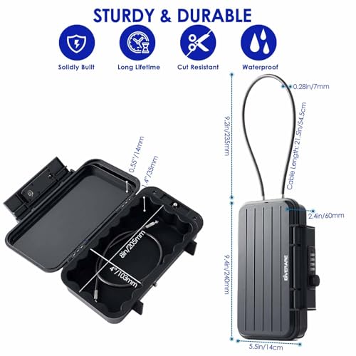 Portable Lock Box, 4-Digit Combination Safe Boxes with Detachable Cable, Anti-Theft Security Lockbox Outdoor, Small Resettable Personal Password Cash Case for Travel, Hotel, Dorm, Beach, Gym