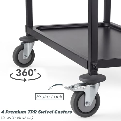 CURTA Black Stainless Steel Serving Cart, 3-Tier Rolling Utility Trolley (30"x16"x33"), Heavy Duty Painted Kitchen Cart on Wheels with Brakes, Commercial Grade for Restaurant, Hotel, Salon & Lab - color: M(black): 30''(l) X 16''(w) X 33''(h)