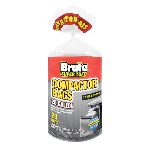 Brute Super Tuff 20 Gallon Kitchen Compactor Bags, 2.0 Mil, White, 20ct - size: 20 Count (Pack of 1), style: Compactor (20 Gallon)