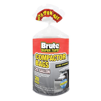 Brute Super Tuff 20 Gallon Kitchen Compactor Bags, 2.0 Mil, White, 20ct - size: 20 Count (Pack of 1), style: Compactor (20 Gallon)