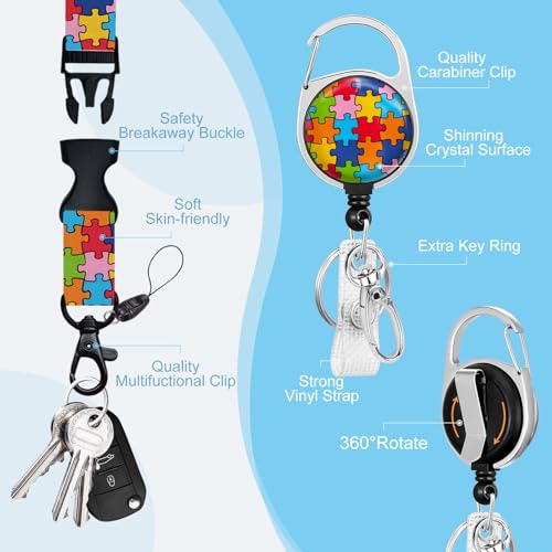 Gctriki Autism Awareness Lanyards for ID Badges, Badge Holder Retractable - color: Autism Awareness Puzzle