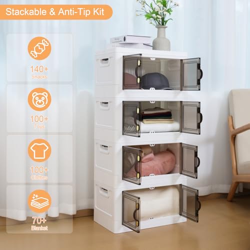 MOONEDGE 140QT Stackable Plastic Storage Bins, 4-Tier Foldable Cabinet - size: 140QT