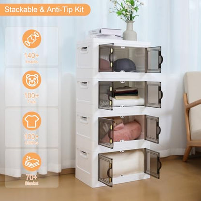MOONEDGE 140QT Stackable Plastic Storage Bins, 4-Tier Foldable Cabinet - size: 140QT