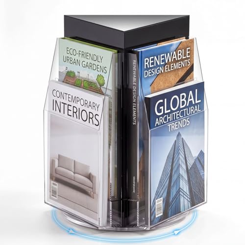 Geetery 6 Pockets 360 Degree Rotating Clear Acrylic Brochure Display Stand